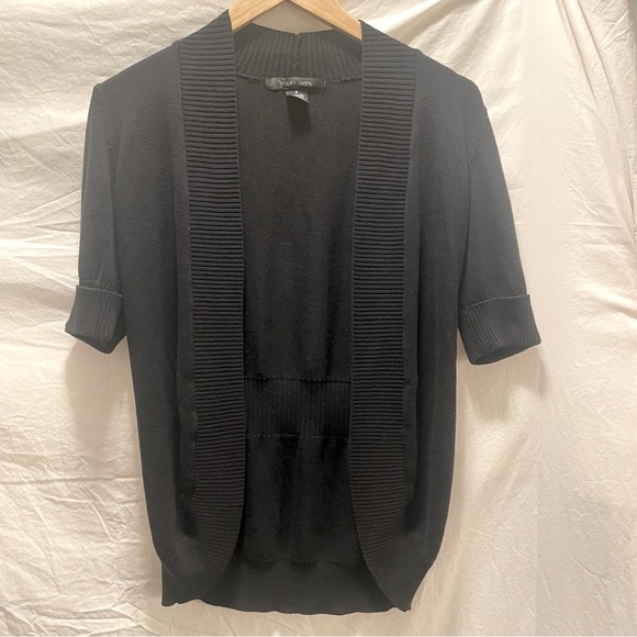 🌻HP🌻89th & Madison Cropped Cut Black Open Front 3/4 Sleeve Cardigan | Size: S - Picture 1 of 8
